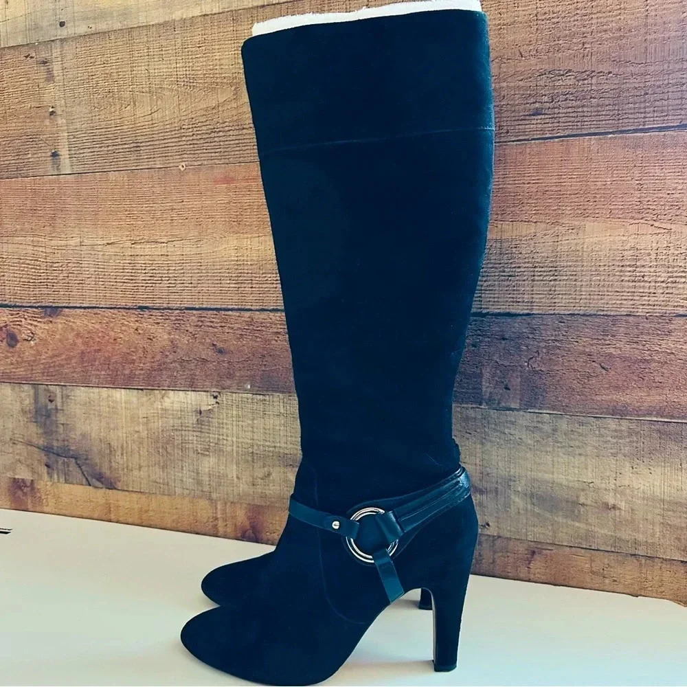 Antonio Melani Black Suede Knee High Heeled Boots